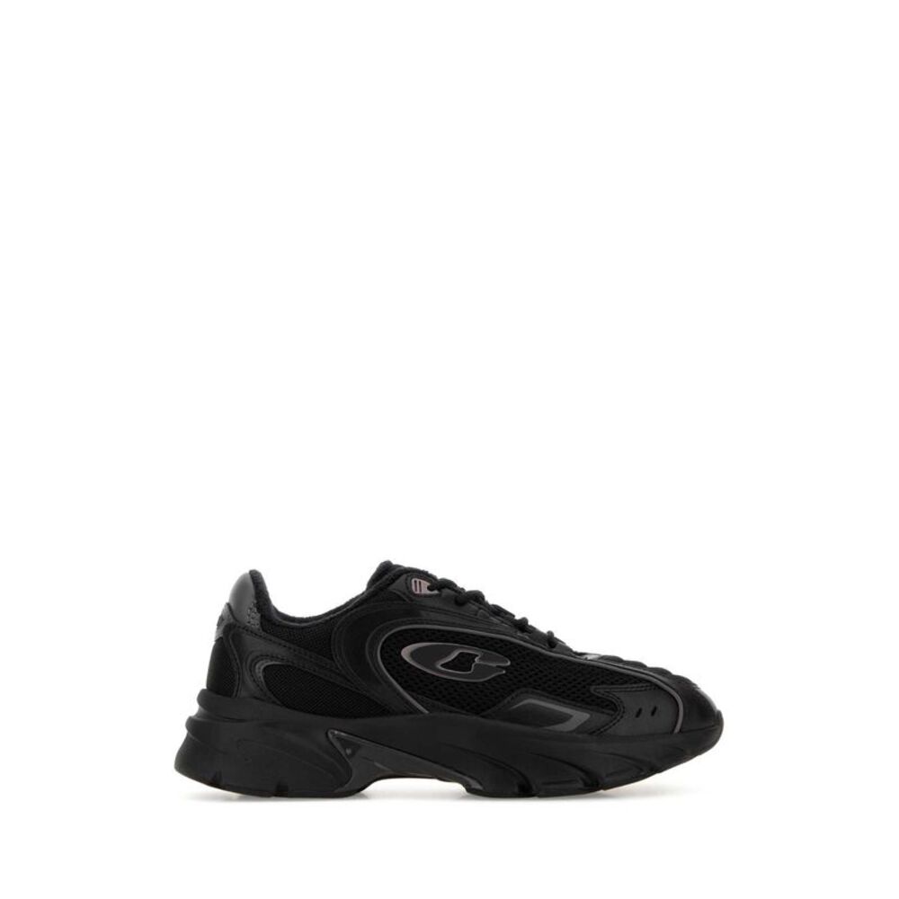 Coach New York Women Black Mesh And Leather Bolt Sneakers